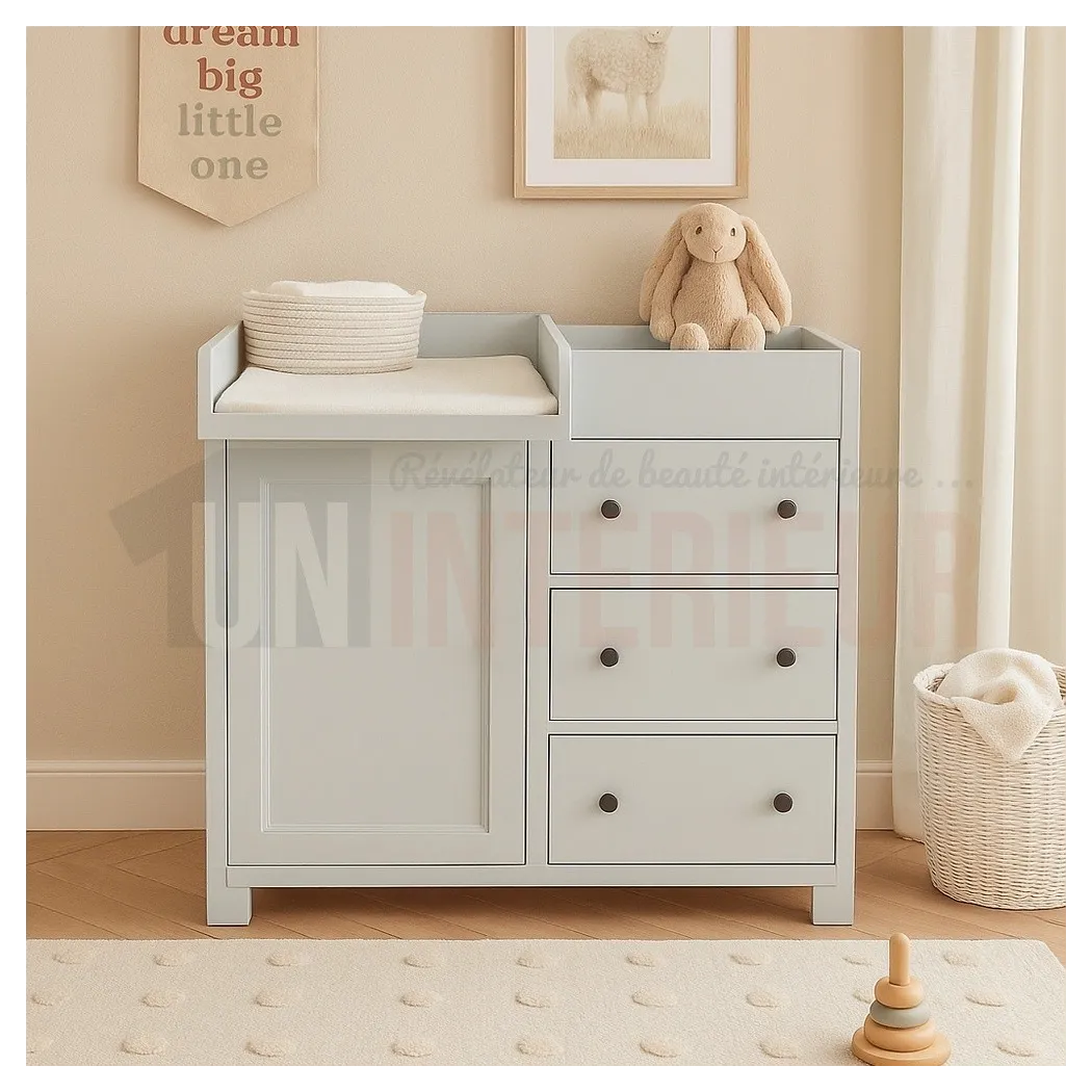 Table à langer 7 tiroirs en pin massif, commode à langer bébé - Nest