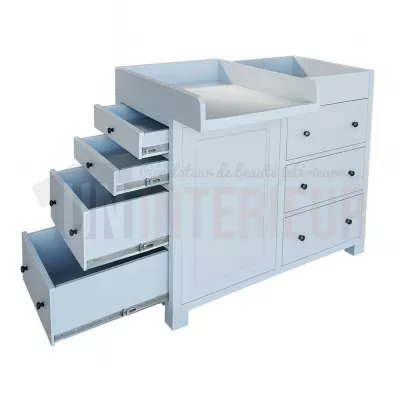 Table à langer 7 tiroirs en pin massif, commode à langer bébé - Nest
