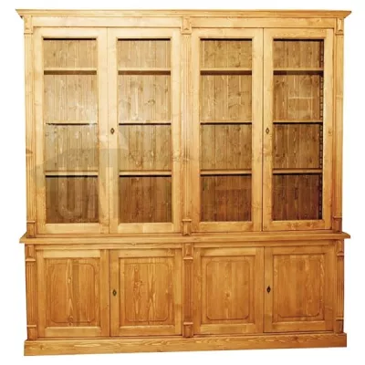 Bibliothèque directoire 4 portes, en pin massif - Directory