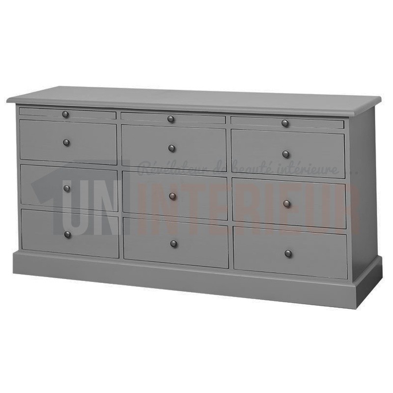 Grand meuble de mercerie en pin massif, 9 tiroirs, 3 tirettes - Leigh