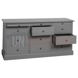 Grand meuble de mercerie en pin massif, 9 tiroirs, 3 tirettes - Leigh