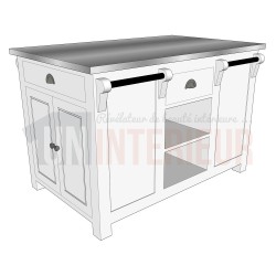 Ilot central de cuisine en pin massif - Nessy