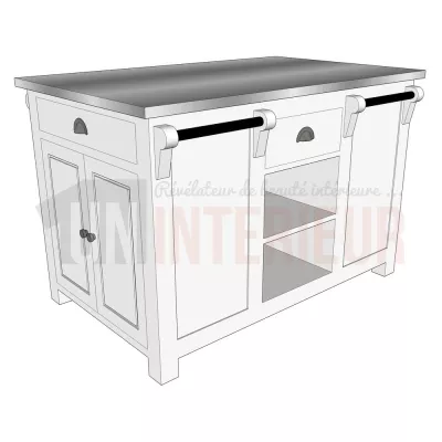 Ilot central de cuisine en pin massif - Nessy