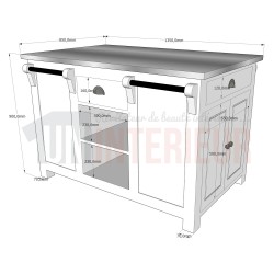 Ilot central de cuisine en pin massif - Nessy