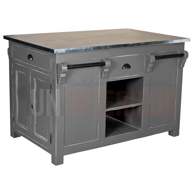 Ilot central de cuisine en pin massif - Nessy