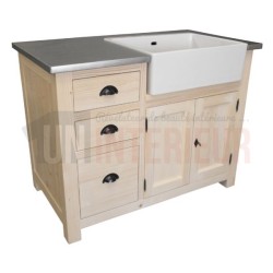 Meuble évier de cuisine en pin massif, évier céramique inclus - Straight