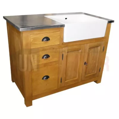 Meuble évier de cuisine en pin massif, évier céramique inclus - Straight