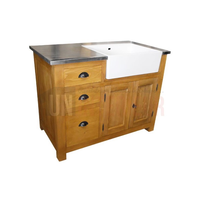 Meuble évier de cuisine en pin massif, évier céramique inclus - Straight