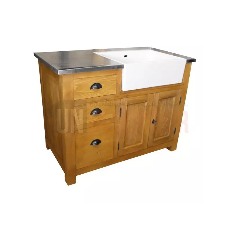 Meuble évier de cuisine en pin massif, évier céramique inclus - Straight