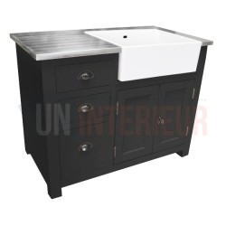 Meuble évier de cuisine en pin massif, évier céramique inclus - Straight