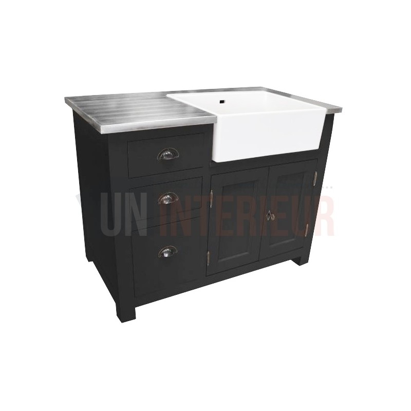 Meuble évier de cuisine en pin massif, évier céramique inclus - Straight