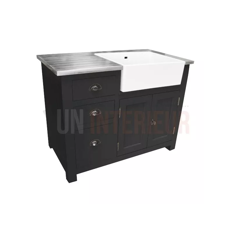 Meuble évier de cuisine en pin massif, évier céramique inclus - Straight