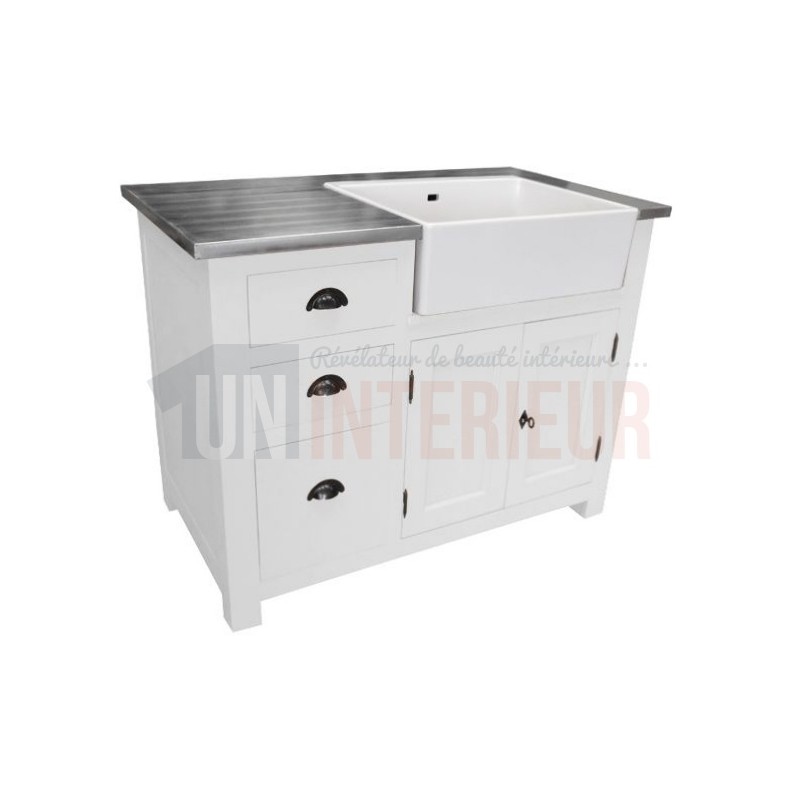 Meuble évier de cuisine en pin massif, évier céramique inclus - Straight