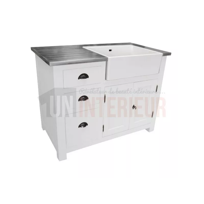 Meuble évier de cuisine en pin massif, évier céramique inclus - Straight