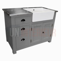 Meuble évier de cuisine en pin massif, évier céramique inclus - Straight