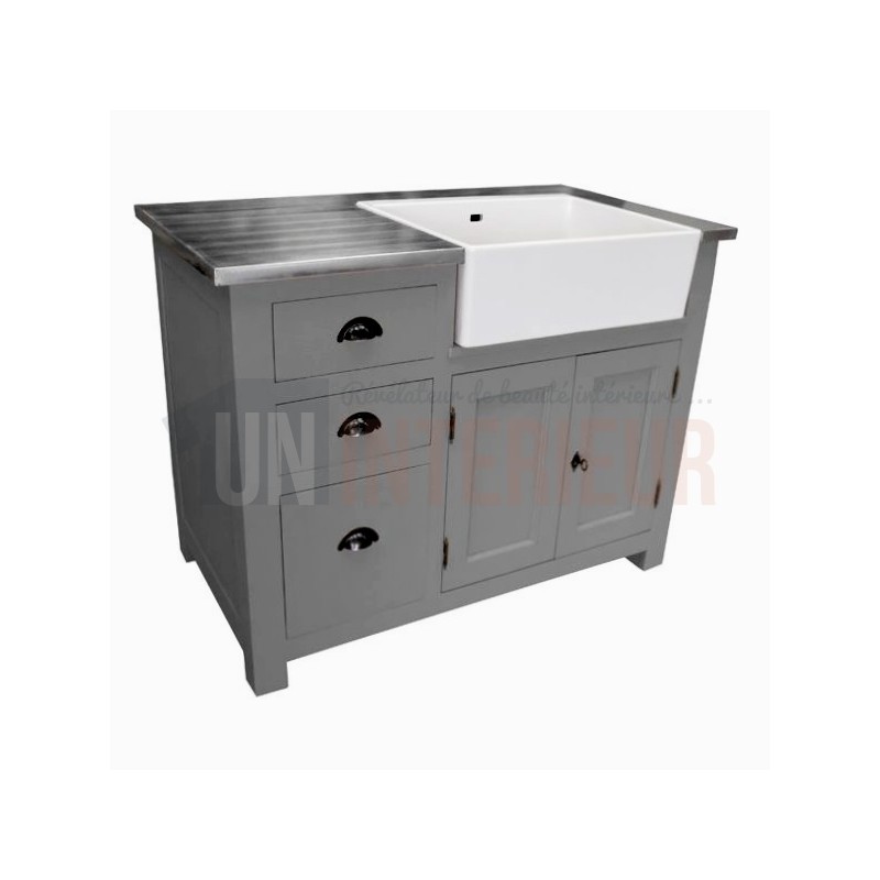 Meuble évier de cuisine en pin massif, évier céramique inclus - Straight