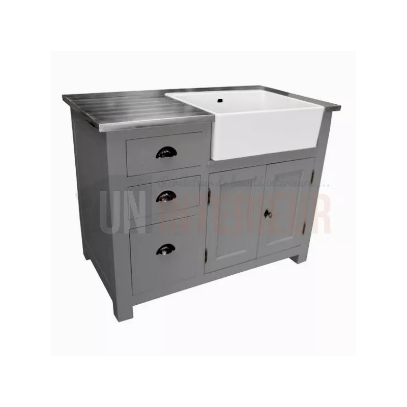 Meuble évier de cuisine en pin massif, évier céramique inclus - Straight