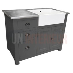 Meuble évier de cuisine en pin massif, évier céramique inclus - Straight