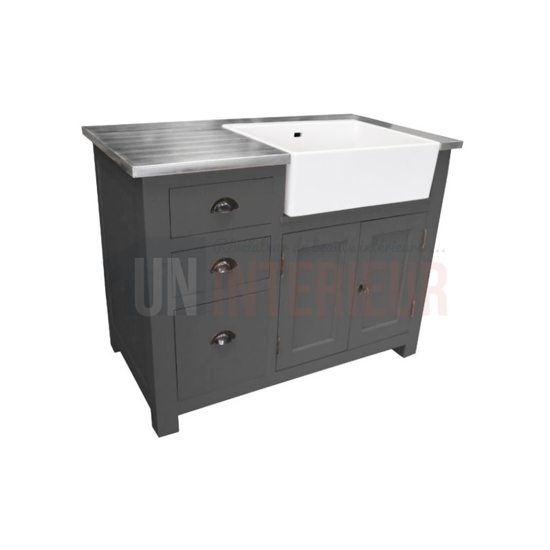 Meuble évier de cuisine en pin massif, évier céramique inclus - Straight