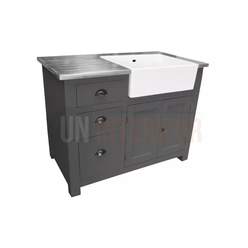 Meuble évier de cuisine en pin massif, évier céramique inclus - Straight