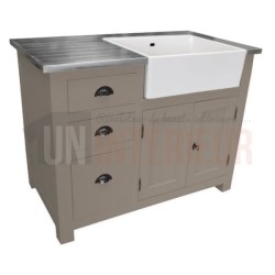 Meuble évier de cuisine en pin massif, évier céramique inclus - Straight