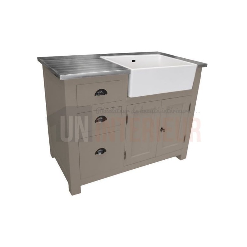 Meuble évier de cuisine en pin massif, évier céramique inclus - Straight