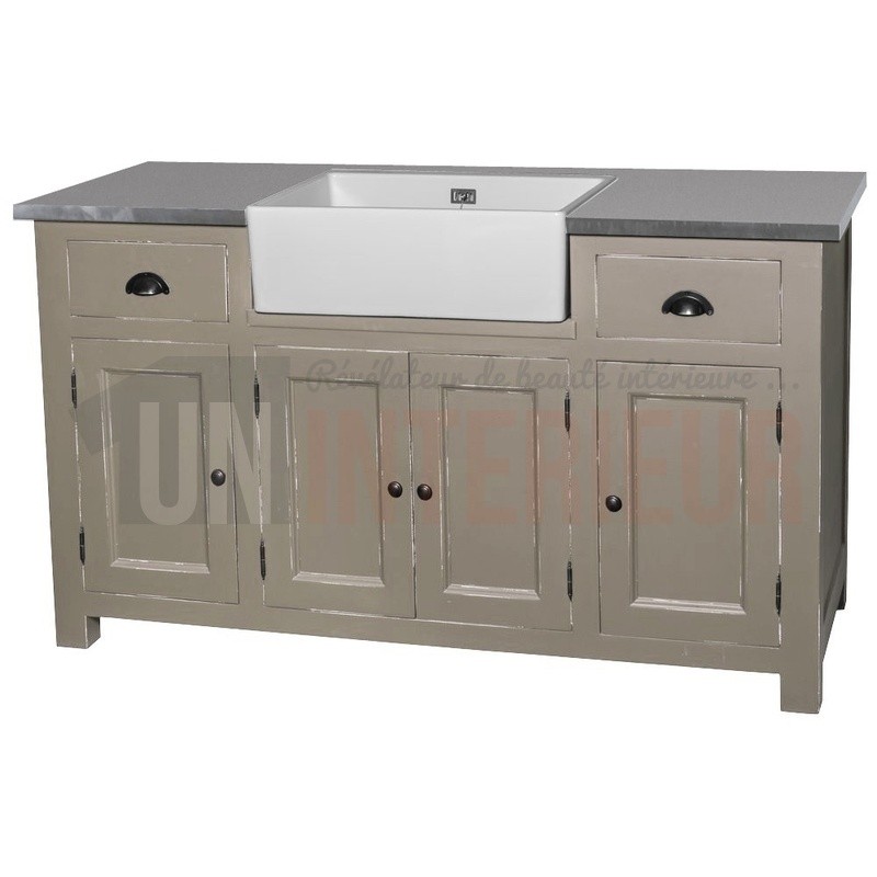 Meuble évier de cuisine en pin massif, évier céramique inclus - Straight