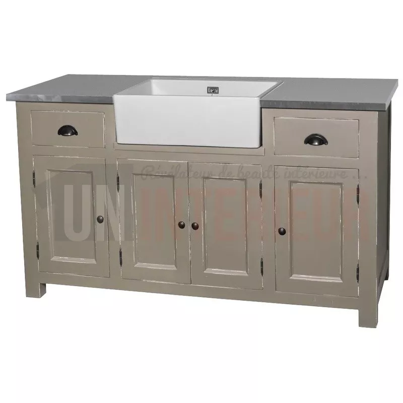 Meuble évier de cuisine en pin massif, évier céramique inclus - Straight