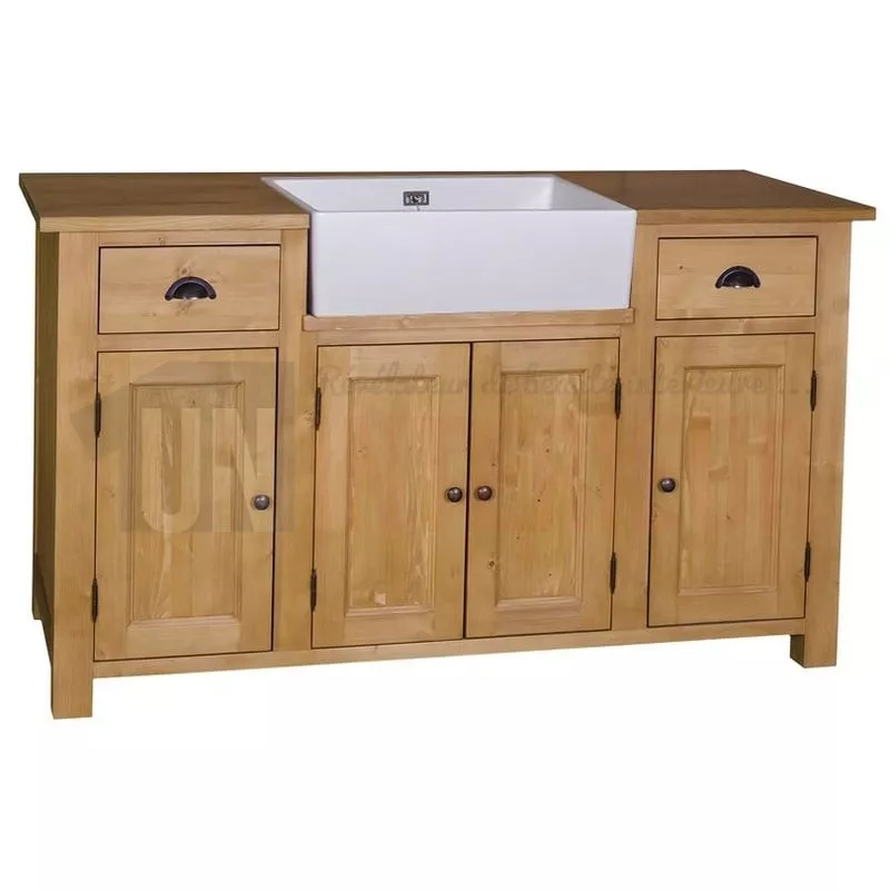 Grand meuble évier de cuisine en pin massif, évier inclus - Straight