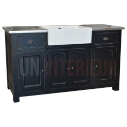 Grand meuble évier de cuisine en pin massif, évier inclus - Straight