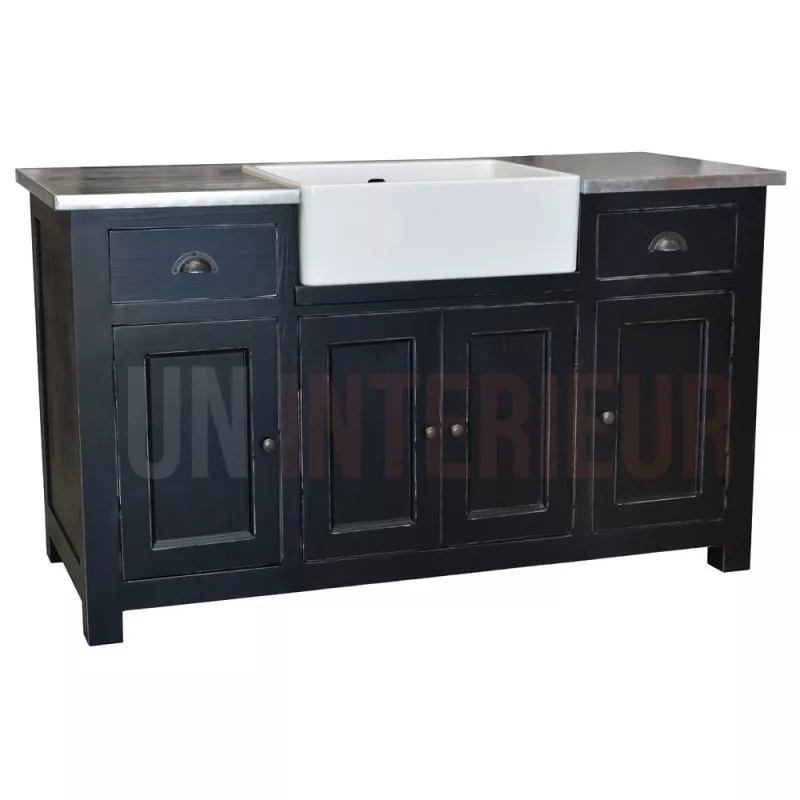 Grand meuble évier de cuisine en pin massif, évier inclus - Straight