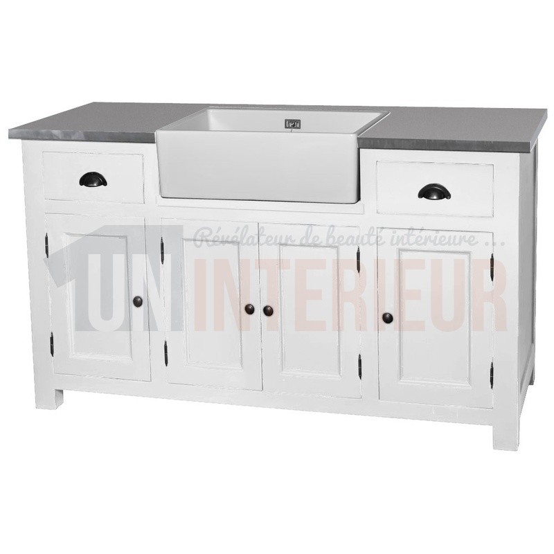 Grand meuble évier de cuisine en pin massif, évier inclus - Straight