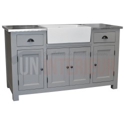 Grand meuble évier de cuisine en pin massif, évier inclus - Straight