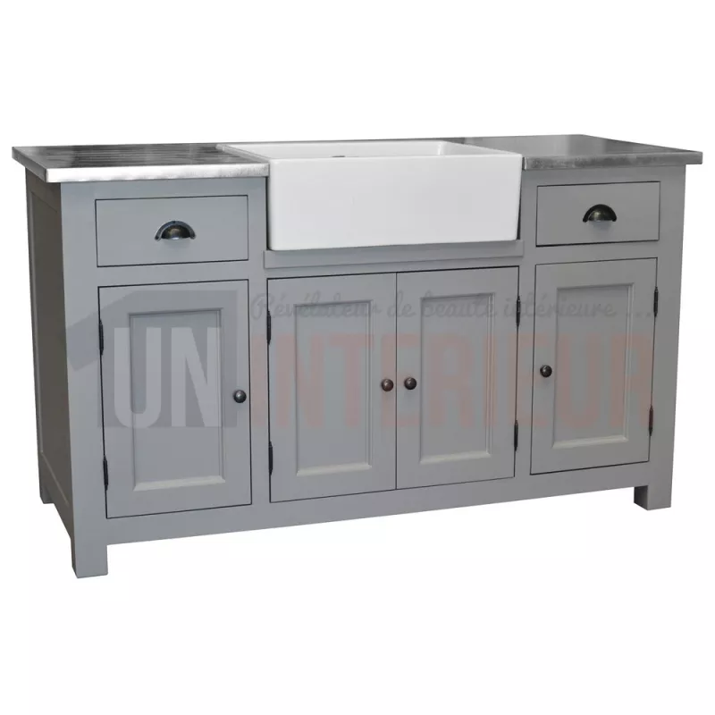 Grand meuble évier de cuisine en pin massif, évier inclus - Straight