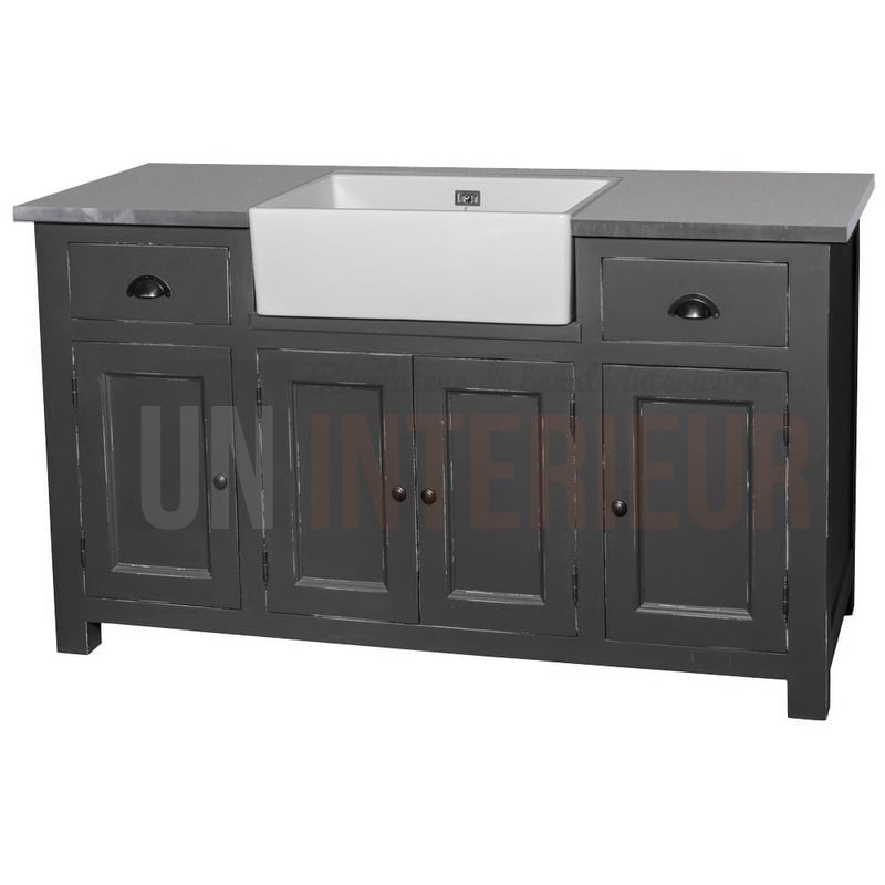 Grand meuble évier de cuisine en pin massif, évier inclus - Straight