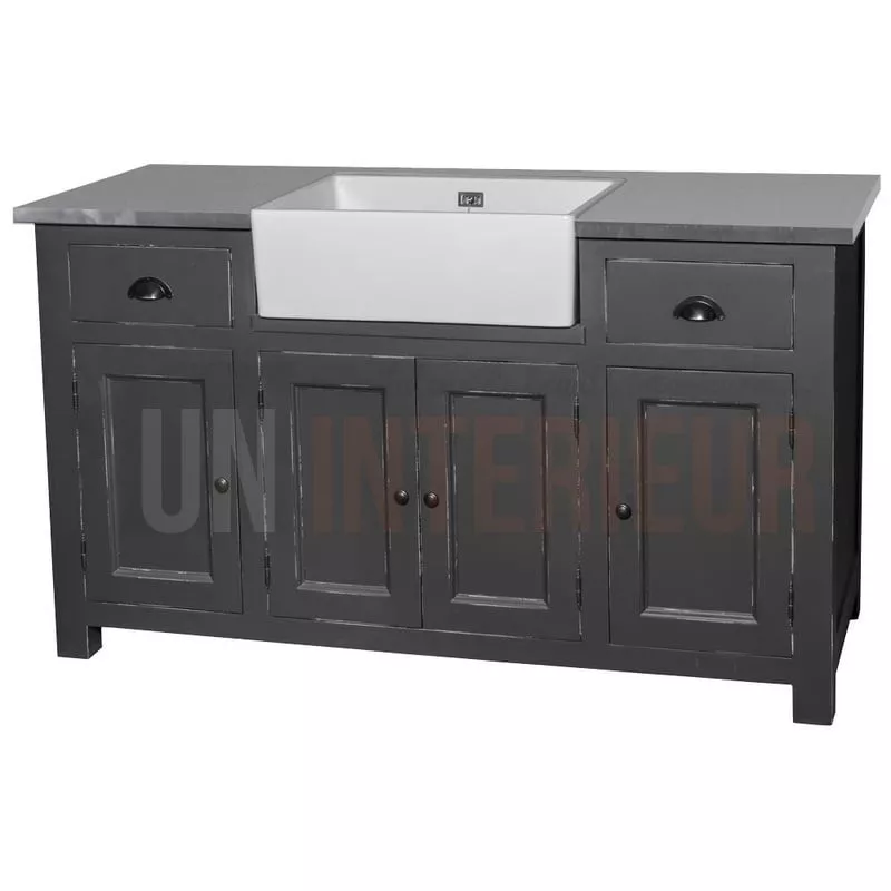 Grand meuble évier de cuisine en pin massif, évier inclus - Straight