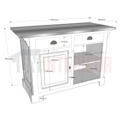 Comptoir de cuisine en pin massif 140cm (95cm de haut) - Chester