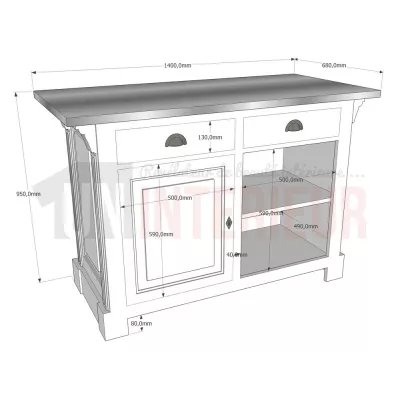 Comptoir de cuisine en pin massif 140cm (95cm de haut) - Chester