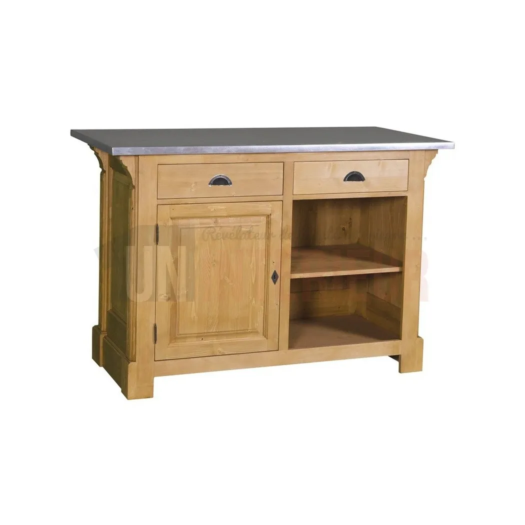 Comptoir de cuisine en pin massif 140cm (95cm de haut) - Chester
