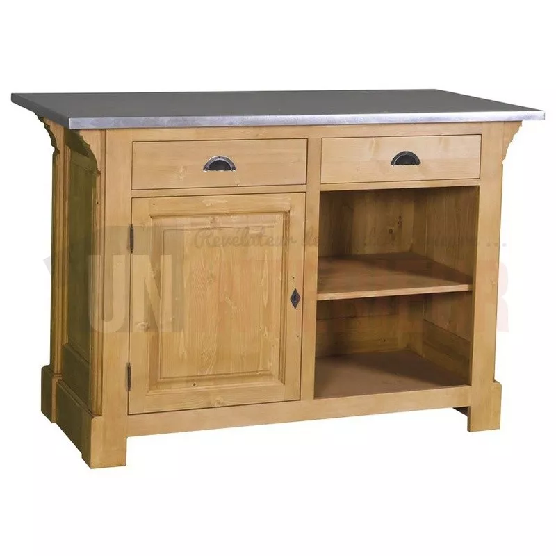 Comptoir de cuisine en pin massif 140cm (95cm de haut) - Chester