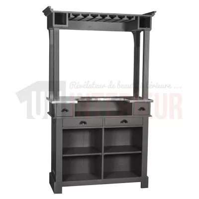 Petit meuble de bar 120cm + galerie de bar en pin massif - Chester