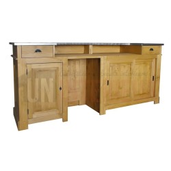 Comptoir de bar froid CHR en pin massif 240cm avec espace frigo - Chester