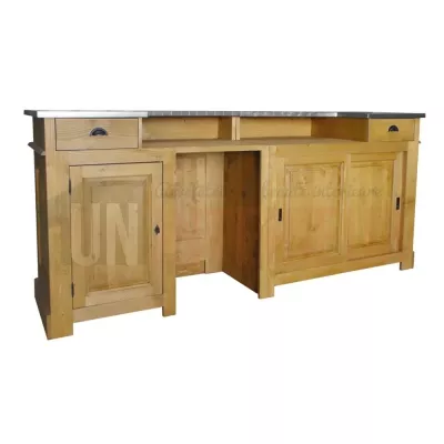 Comptoir de bar froid CHR en pin massif 240cm avec espace frigo - Chester