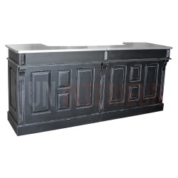 Comptoir de bar froid CHR en pin massif 240cm avec espace frigo - Chester