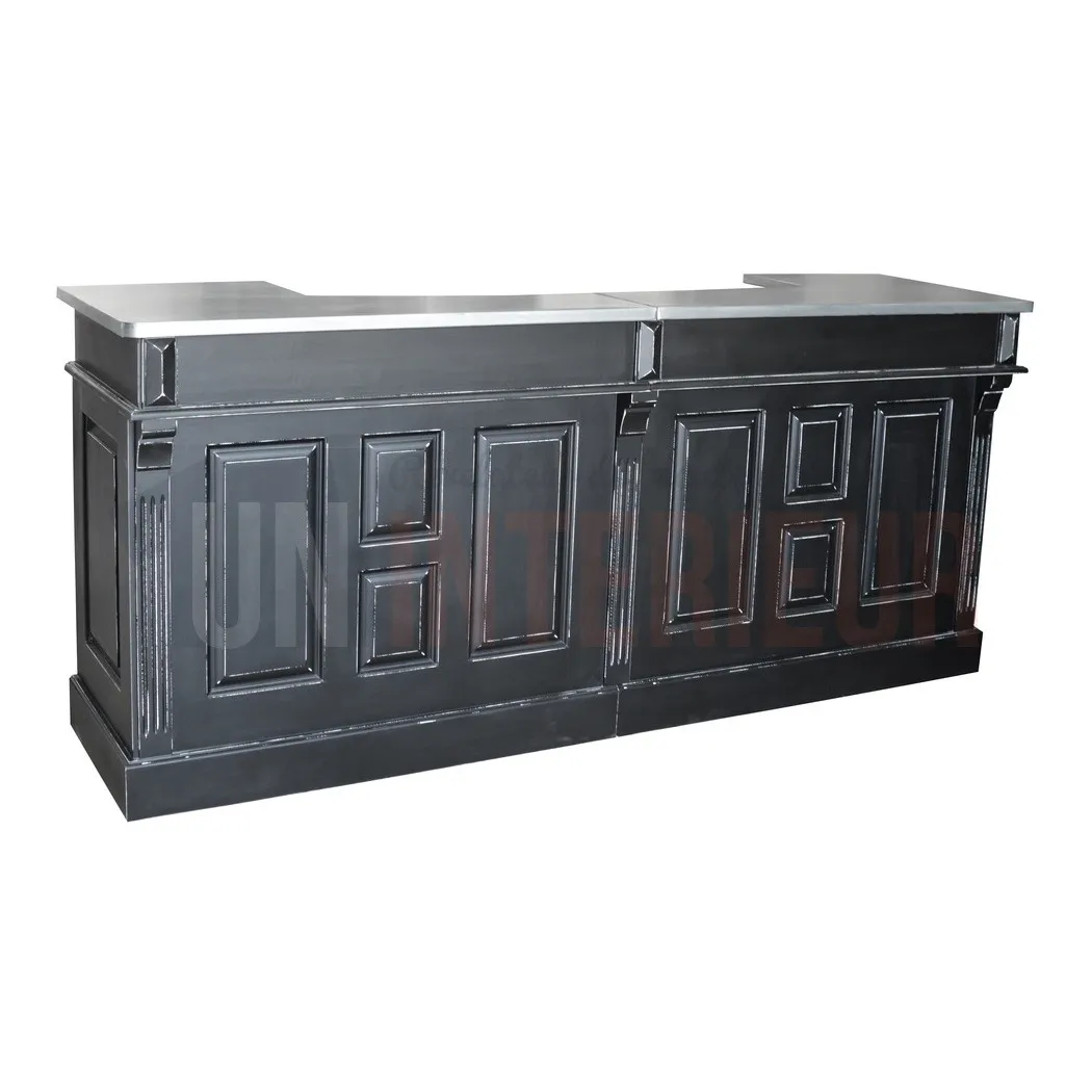 Comptoir de bar froid CHR en pin massif 240cm avec espace frigo - Chester
