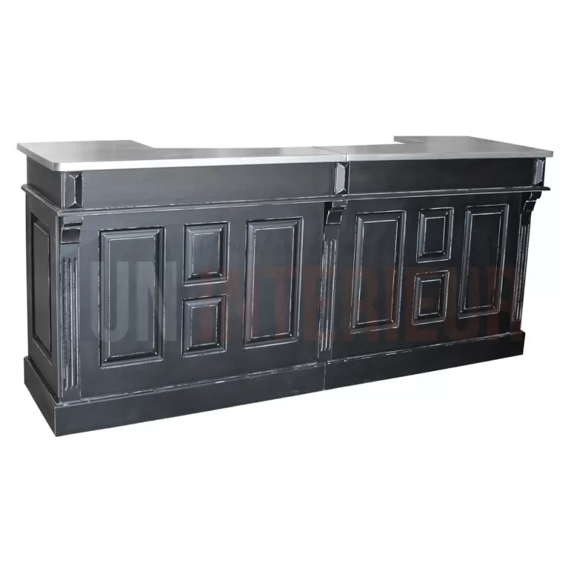 Comptoir de bar froid CHR en pin massif 240cm avec espace frigo - Chester