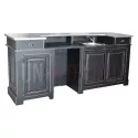 Comptoir de bar froid CHR en pin massif 240cm avec espace frigo - Chester