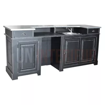 Comptoir de bar froid CHR en pin massif 240cm avec espace frigo - Chester
