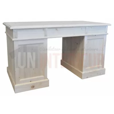 Bureau 140cm en pin massif équipé de 3 tiroirs et 2 portes - President