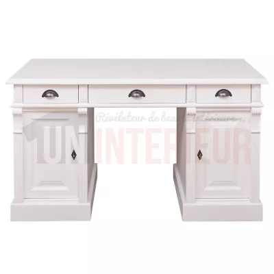 Bureau 140cm en pin massif équipé de 3 tiroirs et 2 portes - President